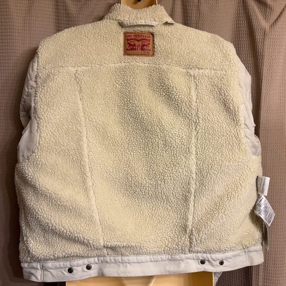 Ivory Denim Levi's Jean Jacket Sherpa Fleece Lining Women's XL - Picture 8 of 12